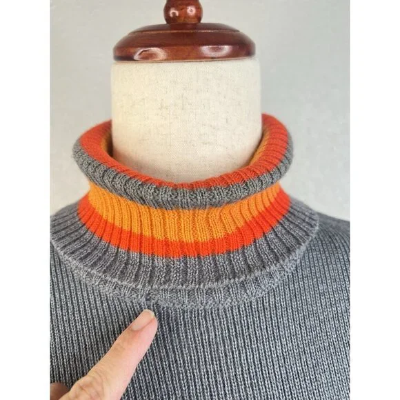 Vtg Fusalp France Knit Grey Sweater Winter Skiwear 70s Turtle Neck Small Ribbed - Picture 4 of 11